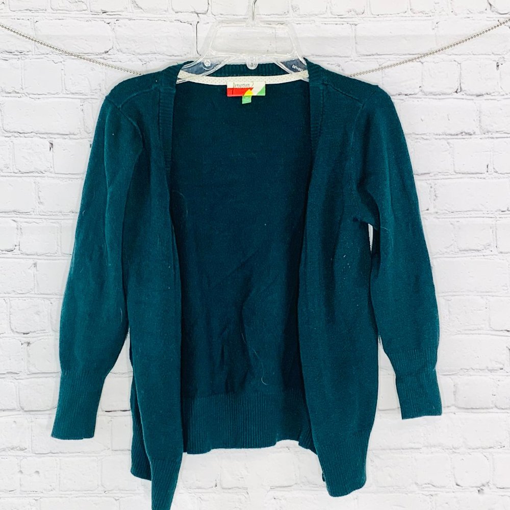 3/4 Length Button Down Crop Teal Cardigan